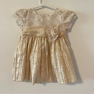Vintage Rare Editions Champagne Gold Bling Rosette Formal Dress-12 months